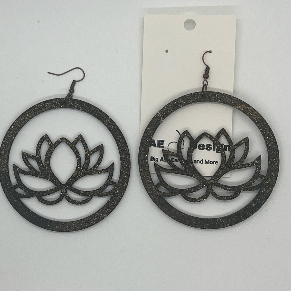 Black and Gold Lotus Hoop Earrings